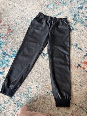 RD Style Black Faux Leather Joggers with Elastic Waist